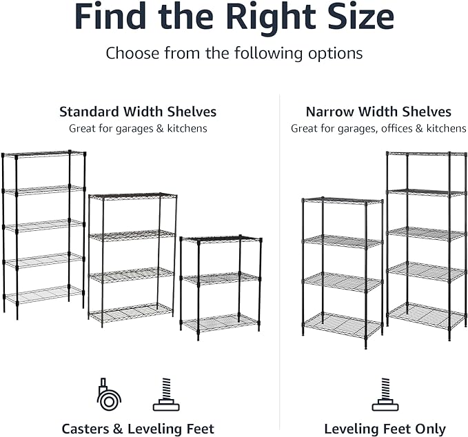 Amazon Basics 4-Shelf Adjustable Heavy Duty Steel Wire Rack Storage Shelving, Sturdy Garage Shelving, 350 lbs Capacity Per Shelf, Easy No-Tool Assembly, 36" x 14" x 54", Black - Image 6