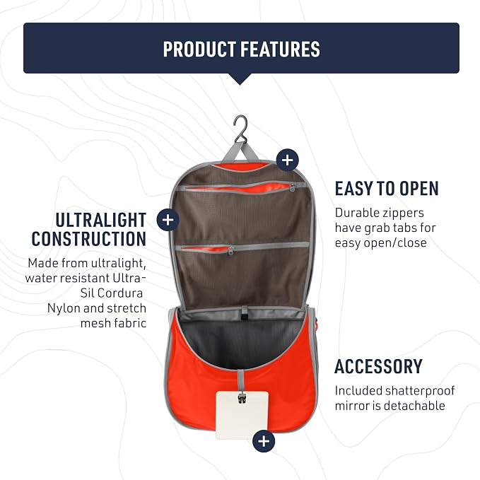 Sea to Summit Large Hanging Toiletry Bag, Travel Organizer, Highrise Grey | Ultralight hanging toiletry bag with multiple compartments organizes makeup and toiletries for travel and outdoor adventures - Image 5