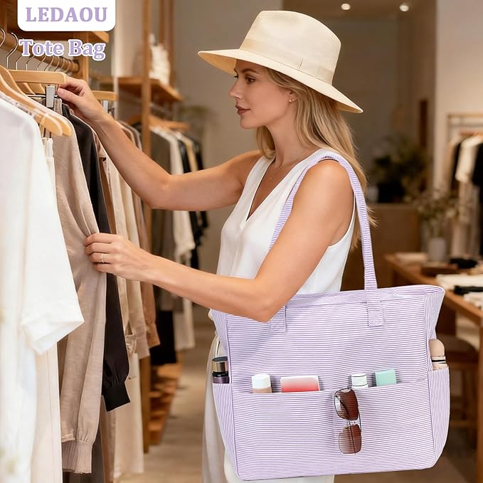 LEDAOU Beach Bag Waterproof Sandproof Women Beach Tote Pool Bag with Zipper for Swim Gym Grocery Travel with Wet Pocket | Sandproof - Image 3