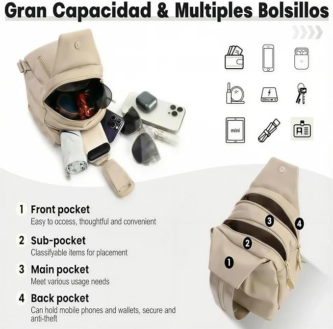 Waterproof 2-Way Mini Commuter Bag, Multi-Compartment Oxford Small Backpack, For Women, Collegeman, Commuter, Travel with Anti-Theft,Three in One Multifunctional Convertible Design(khaki) - Image 5