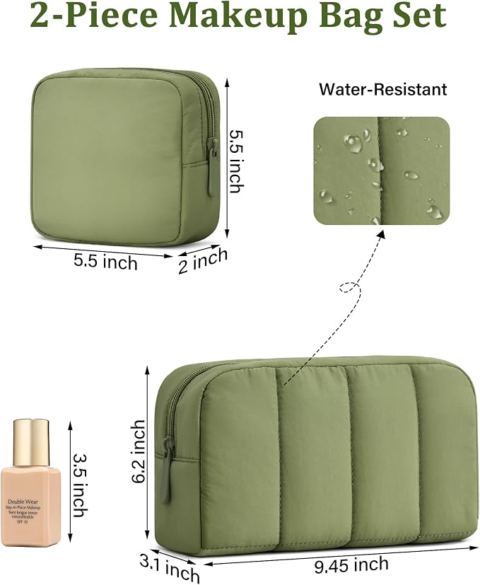2 Pcs Makeup Bag Travel Toiletry Bag for Women Puffy Padded Cosmetic Pouch Purse Wide-open Makeup Organizer Case Travel Essentials - Image 4