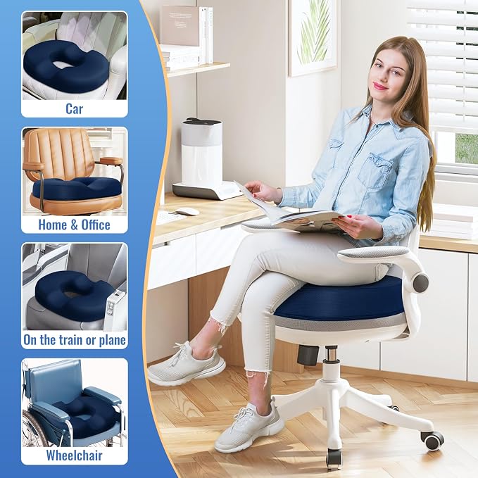 CloudBliss Donut Pillow Stadium Seat Cushion for Tailbone Pain Relief and Hemorrhoids, Memory Foam Seat Chair Cushion, Portable Seat Cushions for Bleachers, Car, Home & Office - Image 6