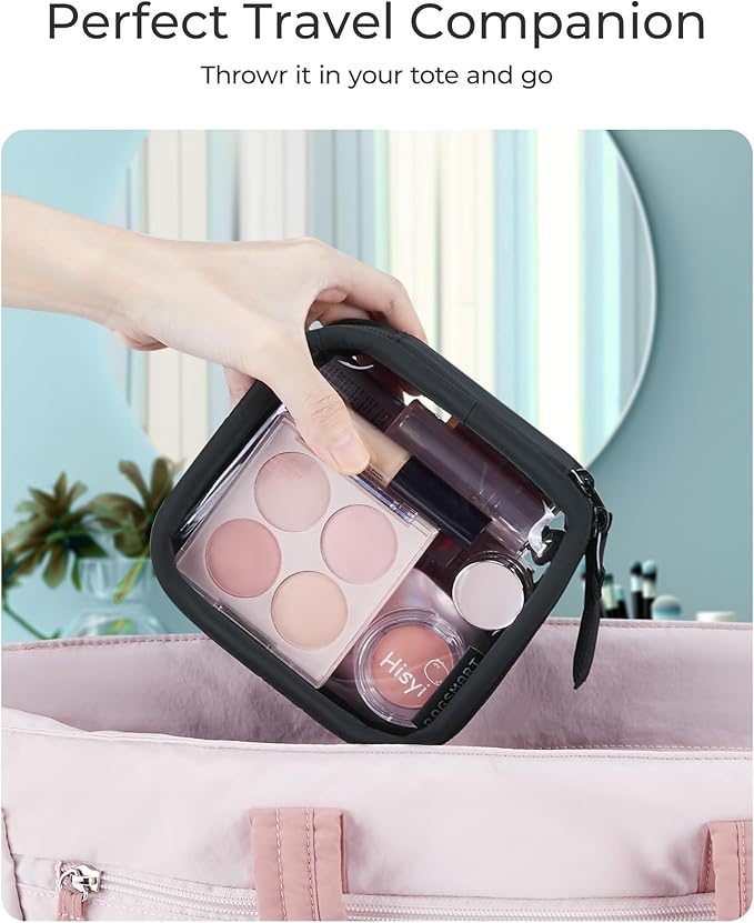 BAGSMART Mini Clear Makeup Bag for Women Portable Travel Toiletry Bag, Cute Small Water-Resistant Cosmetic Bag TSA Approved Clear Makeup Case Pouch with Zipper for Car Essentials(Blush Pink) - Image 5