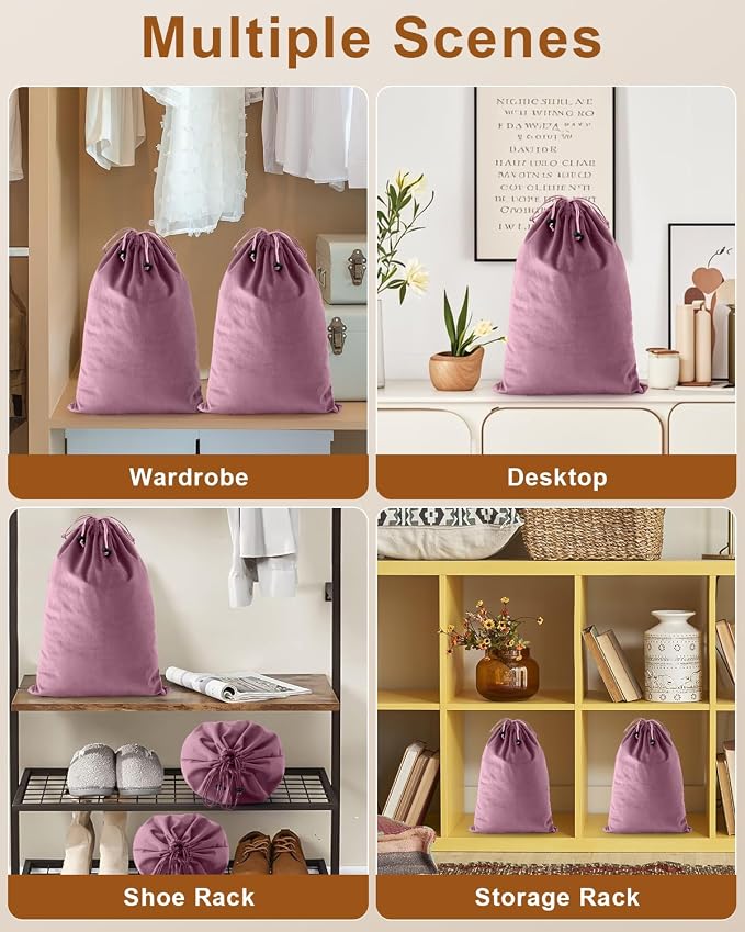 4 Pcs Shoe Bags for Travel, Dust Velvet Bags, Parfait Pink, 17.3x12.6 Inch | Washable & Reusable Travel Shoe Bags, Dustproof Shoe Bags with Drawstring Closure, Suitable for Travel, Home Storage - Image 6