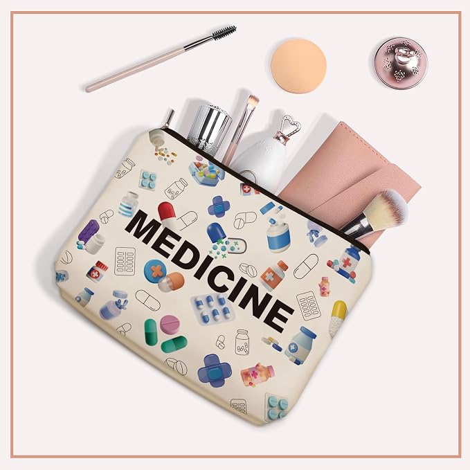 Medicine Makeup Bag Gifts: Colorful Medical Themed Cosmetic & Toiletry Organizer Pouch For Teen Girls & Women Doctor Nurse Healthcare.Ideal Gift For Travel, Birthdays, & Christmas. - Image 5
