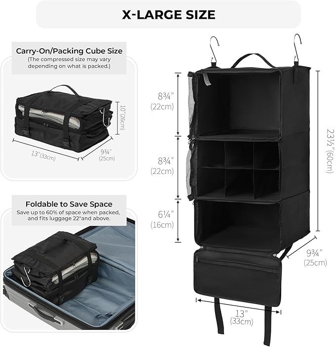 GRANNY SAYS Hanging Packing Cubes for Travel, Large Luggage Bags, Black | Portable Suitcase Organizer, Travel Packing Organizers, Compression Luggage Bags for Clothes, Carry on Closet Suitcase - Image 3