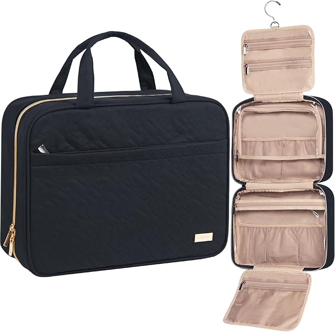 NISHEL Travel Toiletry Bag for women, Portable Hanging Organizer for Family-Sized Shampoo, Conditioner, Brushes Set, Makeup Accessories, Extra Large Size, Black | for FamilySized Shampoo, Conditioner, Brushes Set, makeup Accessories, Extra Large Size, ... by NISHEL