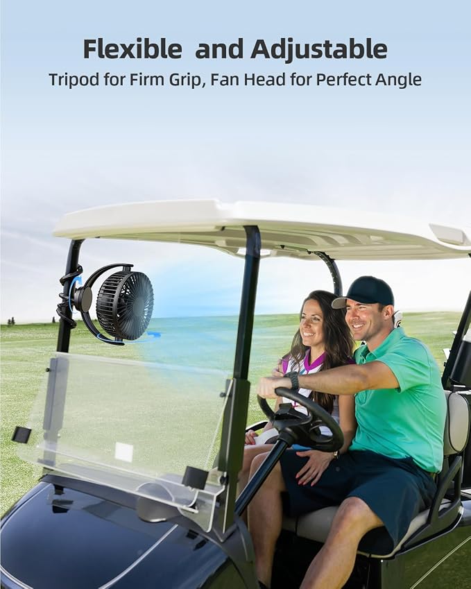 Koonie 5000mAh Portable Stroller Fan - 3-Speed Battery Operated, Flexible Clip-on Tripod, 360° Rotate Flexible Tripod，USB Rechargeable Cooling for Bike, Treadmill, Travel & Car Seat - Image 5