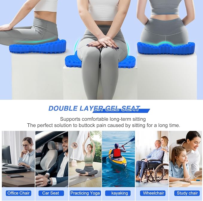 Thicken 19.7in Seat Cushion, Gel Seat Cushion for Long Sitting–Office Chair, Wheelchair, Car Cushion, Large Cooling Pad for Back Pain, Sciatica, Tailbone Pain Relief | Office Chair, Wheelchair, Car Cushion, Large Cooling Pad for Back Pain, Sciatica, Ta... - Image 7