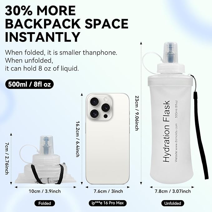 FR Collapsible Soft Hydration Flask 500ml TPU Portable Sports Water Bottle, Outdoor Running Cycling Fitness Hydration Bag with Leak-Proof Bite Valve and Lanyard(White) - Image 2