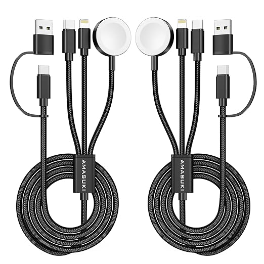 2Pack Travel Essentials,3 in 2 USB C Cable for Apple Watch Charger,iPhone Charger,Multi Charging Cable,Cruise Vacation Camping,Portable for iWatch Series 11-2/Ultra/SE & iPhone 17-12,Car,Black-6FT by ChargeBeyondPowerWithin