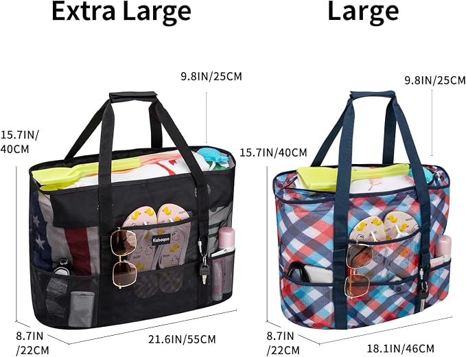 KABAQOO Mesh Beach Bag, Extra Large Beach Bags with 9 Pockets & Zipper Waterproof Lightweight Beach Tote for Beach/Pool Trip - Image 5