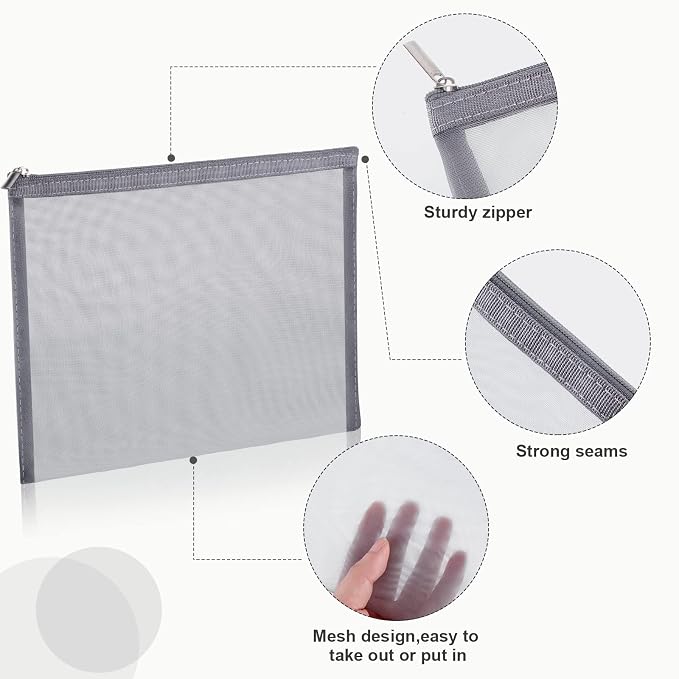 6 Pieces Mesh Makeup Bags Mesh Cosmetic Bag Portable Travel Organizing Zipper Pouch Toiletries Makeup Pouches for Home Office Travel Accessories - Image 2