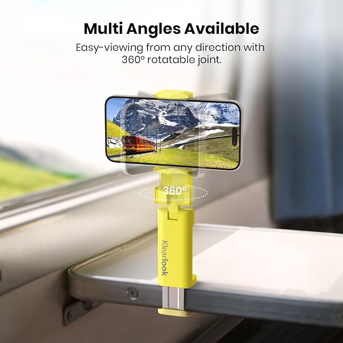Klearlook 4 in 1 Adjustable Phone Stand - 360 Rotation Handsfree Viewing, Foldable Travel Essentials, Accessory for Flight/Home/Office - Yellow - Image 3
