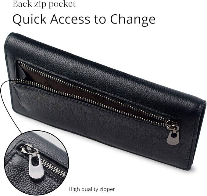 Bveyzi Ultra Slim Thin Leather RFID Blocking Credit Card Holder Bifold Clutch Wallets for Women - Image 4