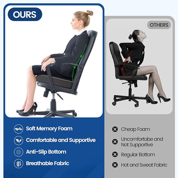 SweetSlubr Seat Cushion, Chair Pad, Memory Foam Tailbone Pain Relief | Office Chair Cushion for Tailbone Pain Relief, Non-Slip Cover, Soft Support for Office Chair, Car Seat,2X-Large/Gray - Image 5