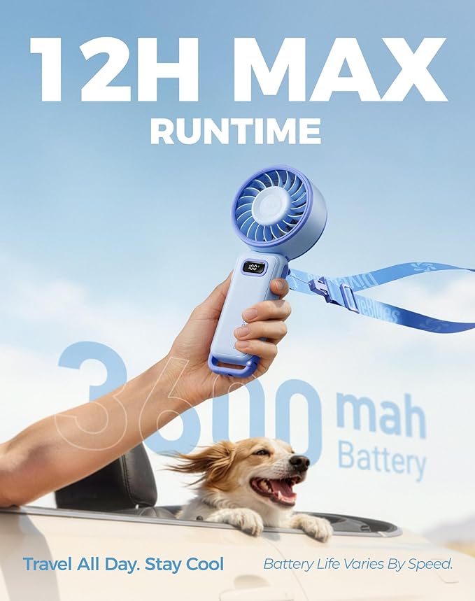 Diveblues Portable Turbo Fan, 100 Speed Handheld Fan with Strong Airflow, Foldable 4 in 1 Personal Fan for Neck, Desk & Travel, USB-C Rechargeable, Lightweight for Summer, Concerts & Outdoor Use - Image 5