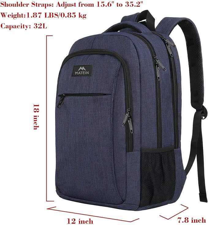 MATEIN Blue Laptop Backpack, Slim Travel Backpack with Laptop Compartment | Fits 15.6 Inch Notebook, Anti Theft Pocket, College Student Daypack, Teenager Gift, Computer Daily Bag for Men Women - Image 5