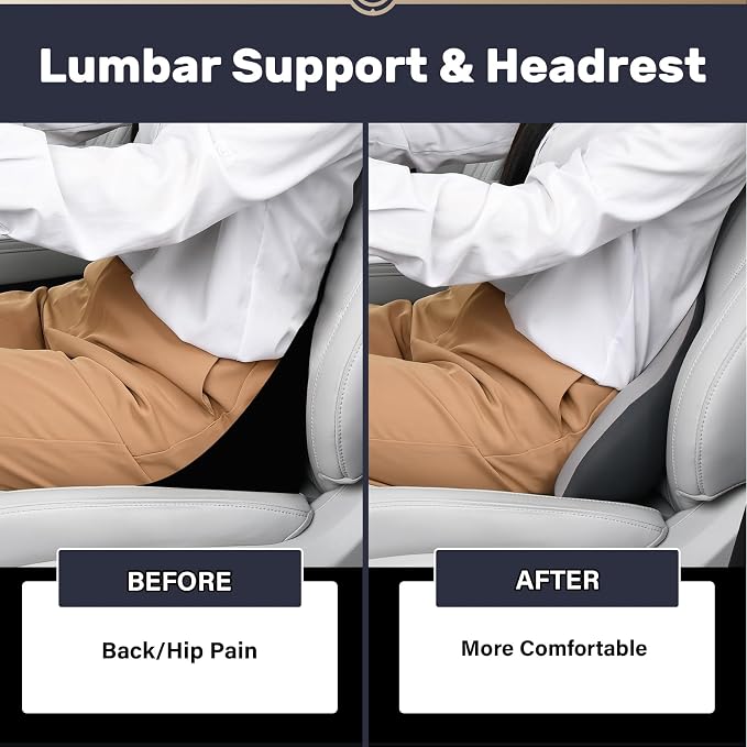 Coverado Lumbar Support and Headrest Pillow for Car, Memory Foam Ergonomic Head Neck Support Pillow for Driving Seat, Back Support and Pain Relief, Seat Cushion for Car, Driver, Office - Image 4