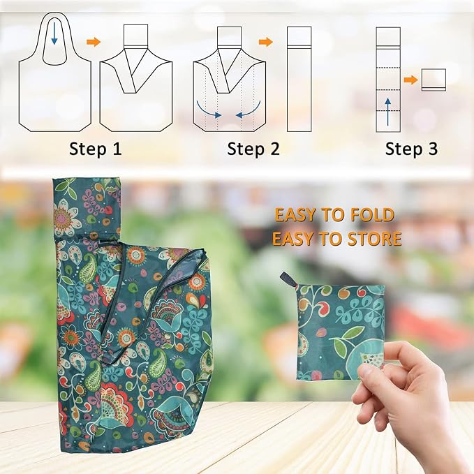 Reusable Grocery Bags, 12 Pack 50Lbs Foldable Fashion Washable Shopping Bags, Large Boho Tote Bags For Groceries, Bulk Market Cloth Storage Bags, Utility Aesthetic Personalized Gifts For Women - Image 3