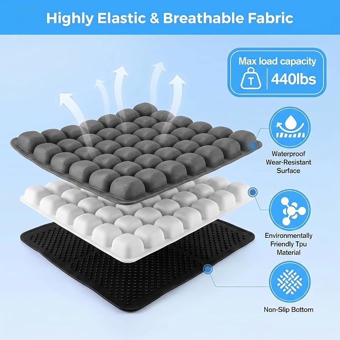 Sondour 42 Airbags Inflatable Travel Seat Cushion Airplane for Long Flight | Portable Airplane Gadgets Seat Cushions with Air Pump, Wheelchair Cushions,Pressure Relief Seat Cushion-1 Grey - Image 6