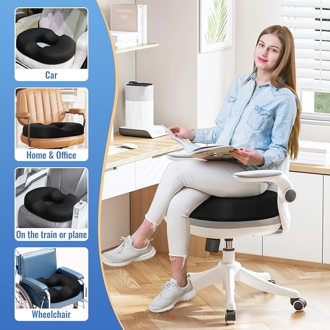 CloudBliss Donut Pillow Stadium Seat Cushion for Tailbone Pain Relief and Hemorrhoids, Memory Foam Seat Chair Cushion, Portable Seat Cushions for Bleachers, Car, Home & Office - Image 6