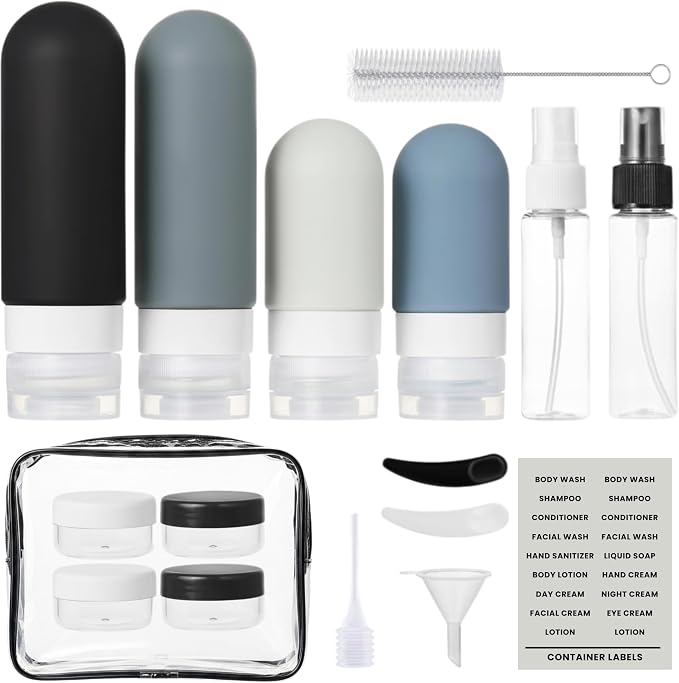 Laxen 17 Pack Travel Bottles for Toiletries with Clear Bag, Leak Proof, Refillable, TSA Approved Silicone Travel Containers for Shampoo and Conditioner, Travel Essentials Toiletry Bottles - Image 2