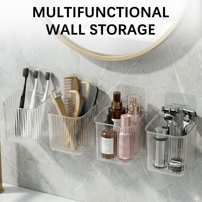 8 Pack Wall Mount Organizer, Cabinet Storage Bins with Self-Adhesive Hooks | Hanging Wall Mounted Storage Makeup Containers Stackable Storage Basket for Walls Pantry Office Kitchen Bathroom - Image 4