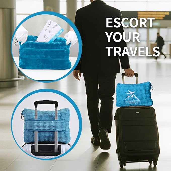 Travel Blanket and Pillow-2-in-1, Ultra-Soft&Compact, Airplane Blanket with Hand Luggage Belt and Backpack Clip,Travelers Accessories Gifts, 61x43 Inches（Green） - Image 3