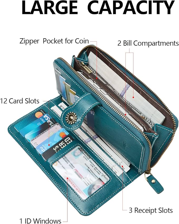 TFKGS Wallet for Women RFID Blocking Leather Large Capacity Card Holder Ladies Phone Clutch Travel Long Purse Wristlet | RFID Blocking - Image 2