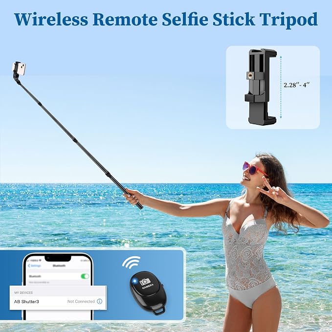 Phone Tripod Stand, 70" Selfie Stick Cell Phone Tripod with Remote | Phone Holder/Carry Bag, Aluminum Alloy Selfie Stick Tripods, Compatible with iPhone Samsung GoPro Smartphone - Image 3