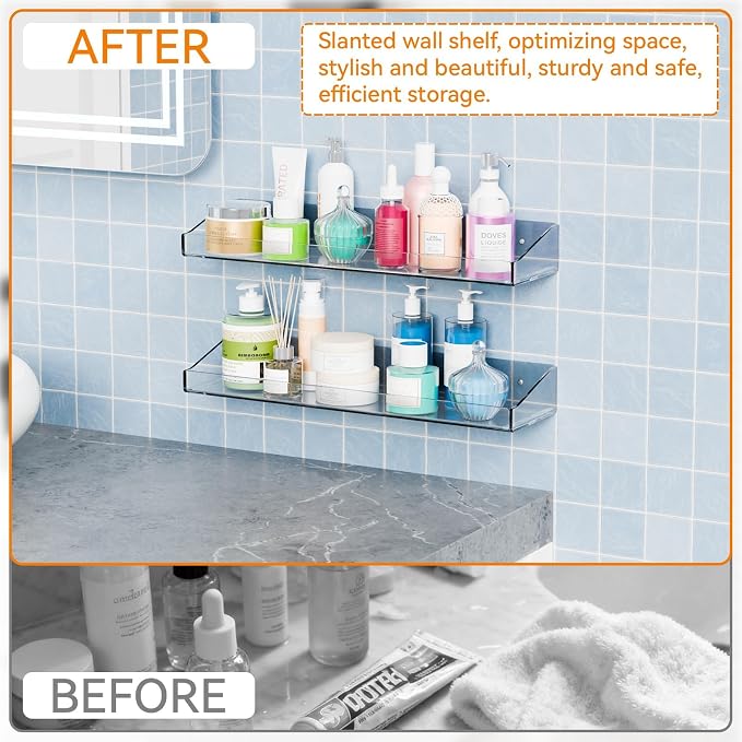 4 Pack Adhesive Clear Bathroom Shower Shelves,No Drill Acrylic Shower Wall Caddy,Bathroom Shelf,Floating Shelves for Inside Shower Wall Organizer and Storage for Makeup,Perfume,Shampoo Holder - Image 5