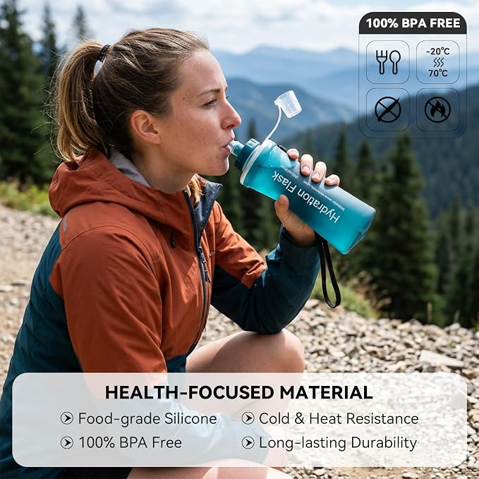 FR Collapsible Soft Hydration Flask 500ml TPU Portable Sports Water Bottle, Outdoor Running Cycling Fitness Hydration Bag with Leak-Proof Bite Valve and Lanyard(Slate Blue) - Image 4