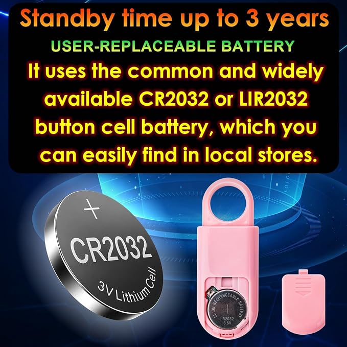2 Pack Personal Safety Alarm Replaceable Battery | Ultra-Lightweight (0.8 oz) Keychain Siren for Women, Student, Children, Night Runner. SOS Emergency 130db Loud Hiking Alert Bulky-Free. Pink - Image 5