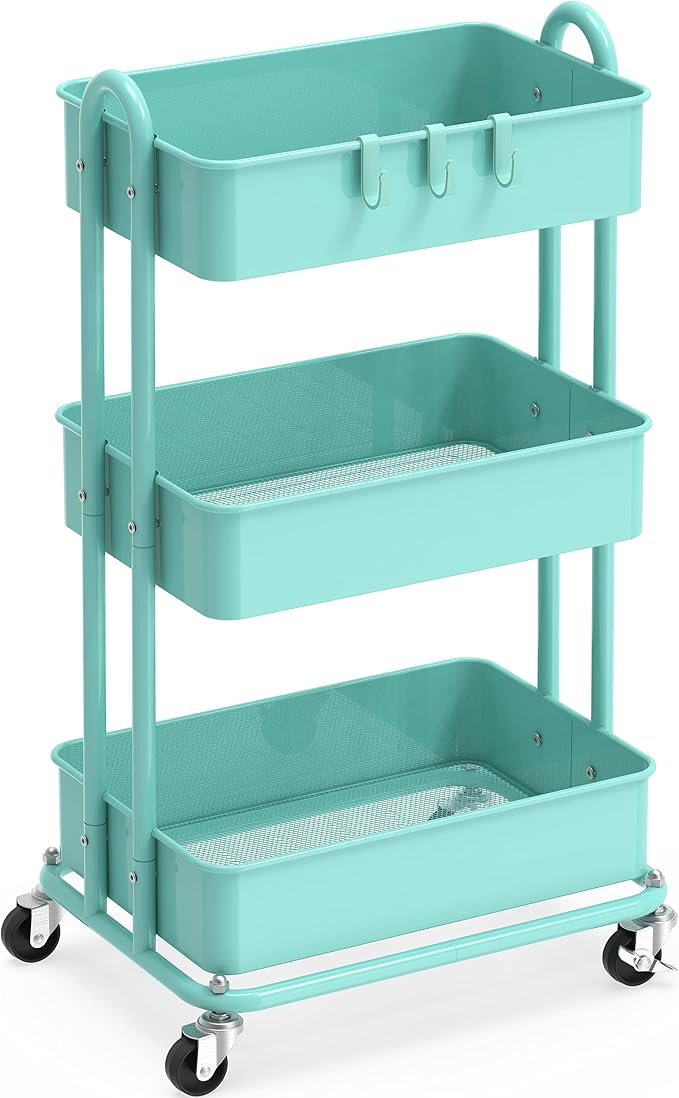 Simple Houseware 3-Tier Heavy Duty Metal Utility Rolling Cart, Turquoise by SimpleHouseware