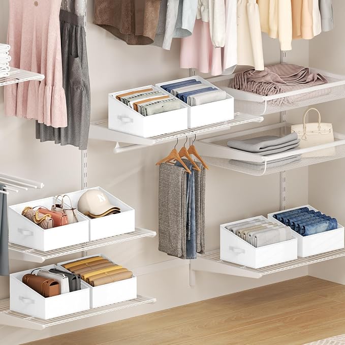 DIMJ Closet Storage Bins 12 Pack - Fabric Storage Baskets for Shelves, Collapsible Clothes Organizer with Handles, Trapezoid Shelf Organization Storage Cubes for Purse, Toys, Books, Towel, Clothes - Image 3