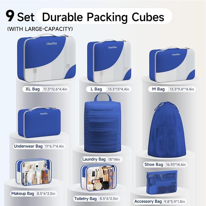 9 Set Packing Cubes for Travel, Gifts for Women Mom,Anti-Tearing Suitcase Organizer,OlarHike Vacation Essentials & Accessories for Cruise Ship - Image 2