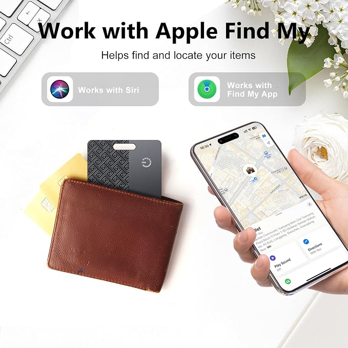 Ultra-Thin Wallet Tracker Card(iOS Only), Bluetooth Tracker Smart Card for Apple Find My iPhone Wallet GPS Tracker, Supports Wireless Charging, 10 Years Battery for Luggage, Wallets, Classic Black - Image 2