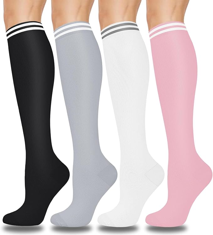 Aoliks Compression Socks for Women and Men 4 Pairs, Mild Support | Long Knee High Stockings for Nurses Running Travel Flying Pregnancy Athletic 15-20 mmHg by Aoliks