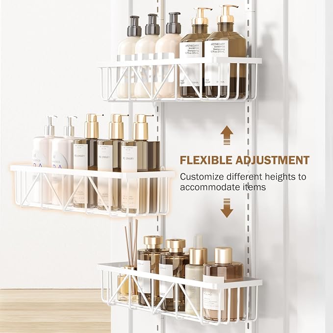 Delamu White Narrow 6-Tier Over the Door Pantry Organizer, Adjustable Metal Hanging Spice Rack, Cabinet Door Organizer for Kitchen, Bathroom, Laundry Room, 12.5 - Image 3