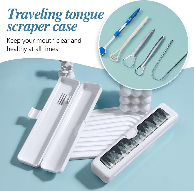 Toothbrush Travel Case - Colorful Pattern, Holder and Covers for Toothbrushes, Includes Tongue Scraper Case - Image 5