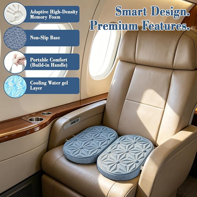Cooling Gel Enhanced Memory Foam Seat Cushion, Desk Chair Seat Cushion, Office Chair Cushions, Foldable Portable, Back Sciatica Coccyx Tailbone Pain Relief, Driving Car Airplane Wheelchair Bleachers - Image 3