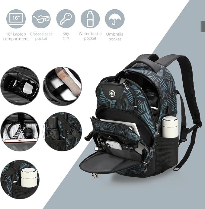 Swissdigital Laptop Backpack with USB Charging Port, Travel Backpack Fits 15.6 inches Computer, 31L Backpack for Men, Dark Green | SD803-96 - Image 8