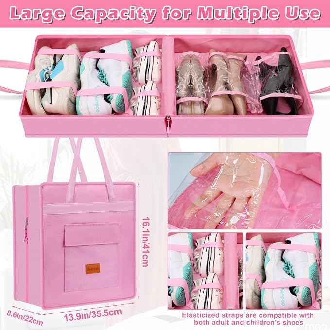 SelfTek Shoe Bags for Travel with Handle, Waterproof Large-Capacity Family Travel Shoe Bag Organizer for Multiple Shoes, Shoe Travel Bags for Packing, Suitable for Luggage Handle (pink) - Image 4