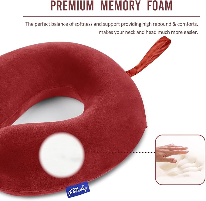 Neck Pillows for Travel - Airplane Pillow for Long Flight with Attachable Snap Strap Washable Cover, Memory Foam Travel Rest Pillow for Airplanes, Plane, Neck Support for Adults Red - Image 4