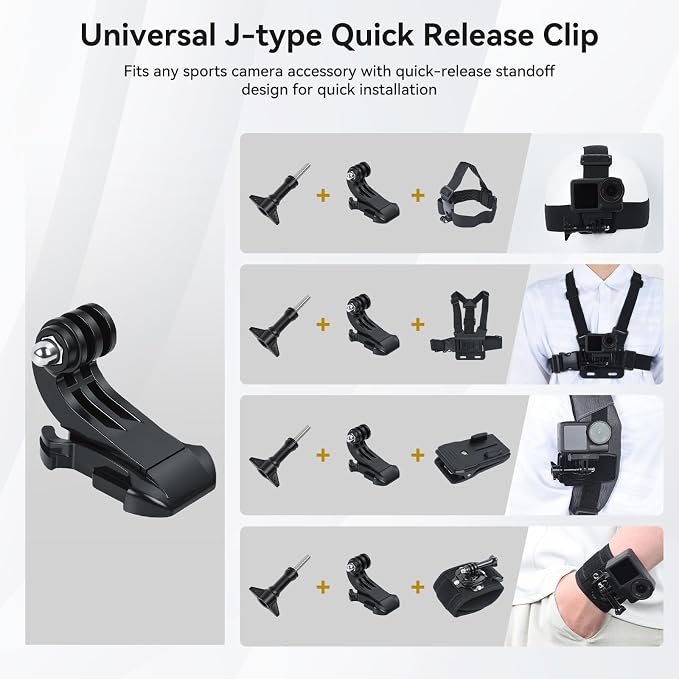 4 in 1 Action Camera Accessories for GoPro Hero 13/12/11/10/9/8/7/6 | Chest Mount Harness+Backpack Clip+360° Rotating Head Strap+Wrist Strap for DJI Osmo Action/Pocket 4/3/Insta360 X5/X4, TW06 - Image 2