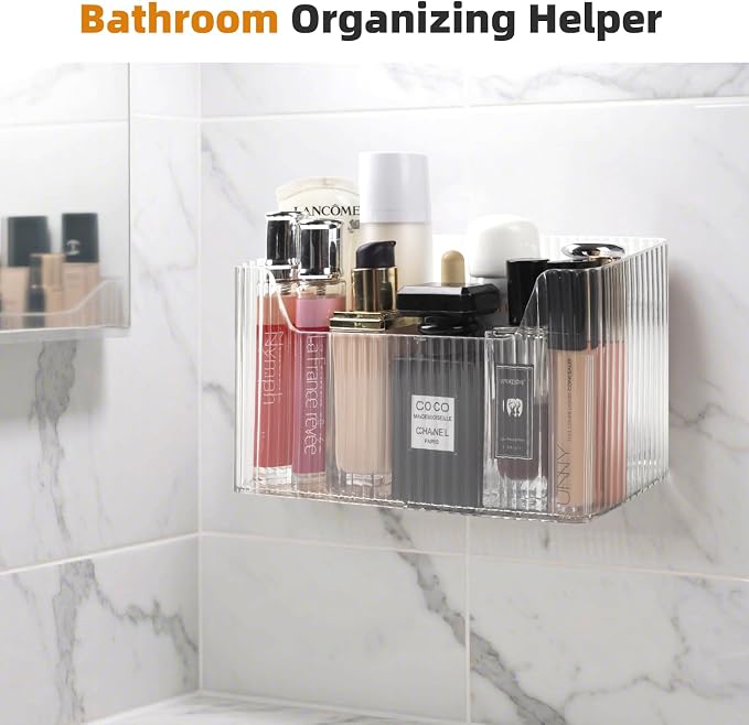 "Set of 3 Shower Caddy & Cabinet Door Organizer - Wall Mounted Shower Shelves with Adhesive, Stackable Plastic Shower Organizer, Clear Bathroom Organizers for Kitchen, Pantry (BPA Free, Large)" - Image 8