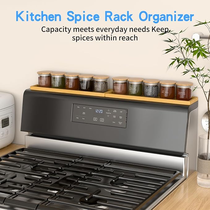 PEKER Magnetic Stove Top Shelf for 30" Stoves, Over Oven Shelf Above with Bamboo Spice Rack Organizer, Heat-Resistant, Space-Saving Solution for Kitchen Storage - Image 6