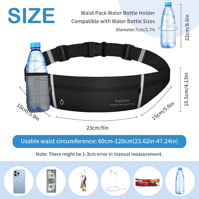 SooGree Slim Running Belt Sport Fanny Pack, Reflective Waist Pack, Waterproof Phone Holder, Jogging Pouch for Phone Money, Black - Image 2