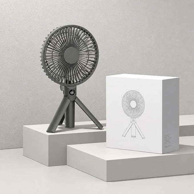 Quiet Handheld Desk Fan, Portable Fan Rechargeable, 12H Battery Life USB-C | 3000mAh hand held portable fan with digital display, 4 speeds and quiet airflow for desk, travel, dorm and office - Image 9